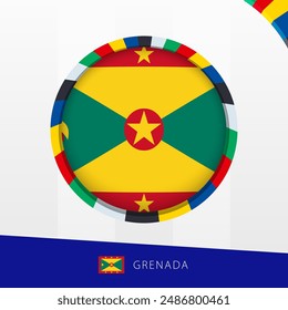 Grenada Flag with Colorful Circle Border. Vector icon.