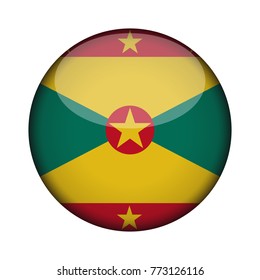grenada Flag in glossy round button of icon. grenada emblem isolated on white background. National concept sign. Independence Day. Vector illustration.