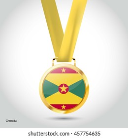 Grenada Flag in gold Medal. Vector Illustration. RIO Olympic Game gold Medal. Vector Illustration