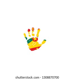 Grenada flag and hand on white background. Vector illustration