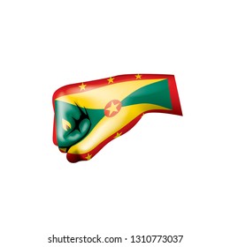 Grenada flag and hand on white background. Vector illustration