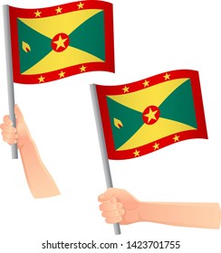 Grenada flag in hand. Patriotic background. National flag of Grenada vector illustration