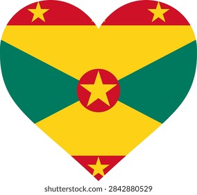 Grenada flag heart shape vector illustration. Grenadian national symbol heart icon graphic design