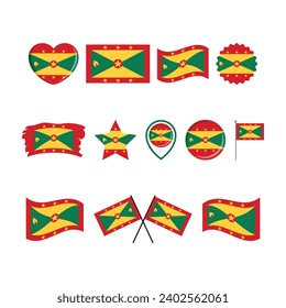 Grenada flag icon set vector isolated on a white background. Grenadan Flag graphic design element. Flag of Grenada symbols collection. Set of Grenada flag icons in flat style