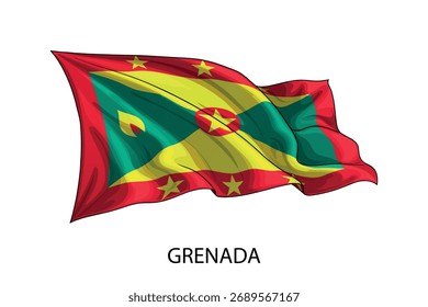 Grenada flag illustration showing national colors waving on white background