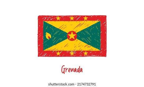 Grenada Flag Marker or Pencil Sketch Illustration Vector