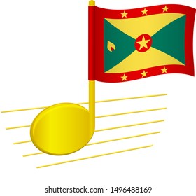 Grenada flag and musical note. Music background. National flag of Grenada and music festival concept vector illustration