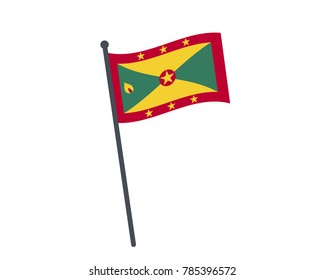Grenada flag. The national flag of Grenada on a pole. The waving flag. The sign and symbol of the country. Realistic vector on white.