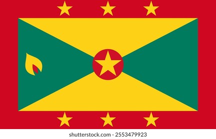 Grenada flag in official colors, dimensions and aspect ratio. Vector flag symbolizing national pride, identity, heritage, patriotism and authority