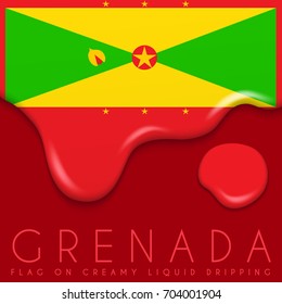 Grenada Flag on Creamy Liquid Dripping : Vector illustration