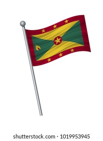 Grenada flag on the flagpole. Official colors and proportion correctly. waving of Grenada flag on flagpole, vector illustration isolate on white background.
