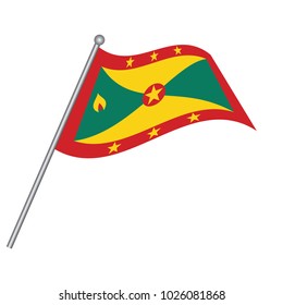 Grenada flag on the flagpole. Official colors and proportion correctly. waving of Grenada flag on flagpole, vector illustration isolate on white background.
