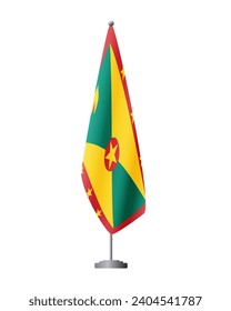 Grenada flag on flag stand for official meetings, transparent background, vector