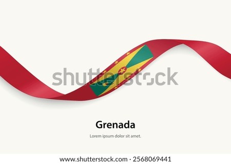 Grenada flag on Waving ribbon. Template for independence day