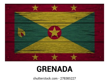 Grenada flag on wood texture background - vector illustration