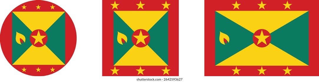 
Grenada flag PNG vector. Grenada square and round icon isolated on transparent PNG background. Grenada flag icon.