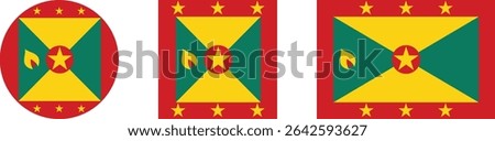 
Grenada flag PNG vector. Grenada square and round icon isolated on transparent PNG background. Grenada flag icon.