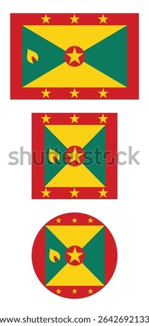 
Grenada flag PNG vector. Grenada square and round icon isolated on transparent PNG background. Grenada flag icon.