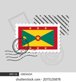 Grenada flag postage stamp. Isolated vector illustration on grey post stamp background and specify is vector eps10.