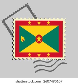 Grenada flag postage stamp. Isolated vector illustration on grey post stamp background