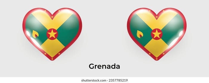 Grenada flag realistic glas heart icon vector illustration