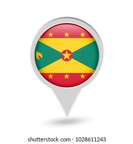 Grenada Flag Round Pin Icon. Vector icon.