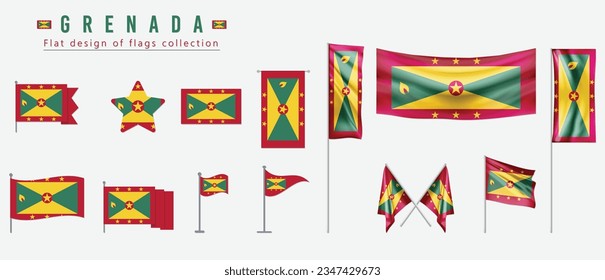 Grenada flag set, flat design of flags collection