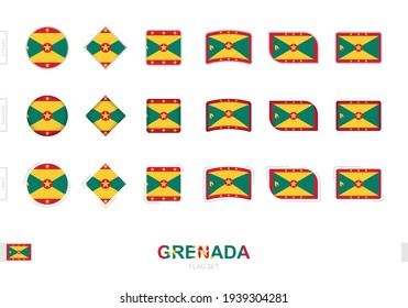 Grenada flag set, simple flags of Grenada with three different effects. Vector illustration.