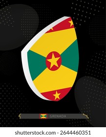 Grenada Flag Shield icon in 3D on Dark Modern Abstract Rugby Background. Perfect for sports events, heritage themes, national celebrations, and patriotic designs.