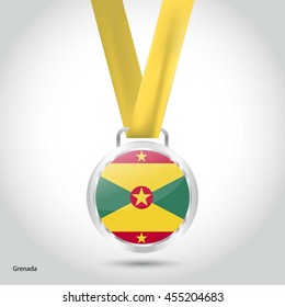 Grenada Flag in Silver Medal. Vector Illustration. RIO Olympic Game silver Medal. Vector Illustration