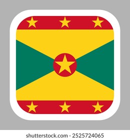 Grenada flag square flat vector with rounded corners and white border, vector illustration