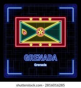 Grenada flag symbol. Tech cyber data concept, editable strokes flag collection, bright neon design.