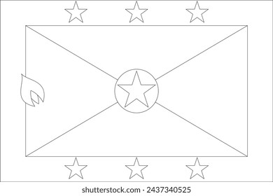 Grenada flag - thin black vector outline wireframe isolated on white background. Ready for colouring.