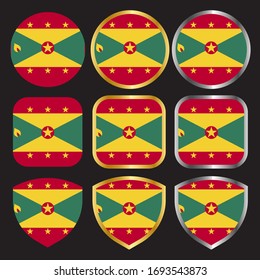 grenada flag vector icon set with gold and silver border