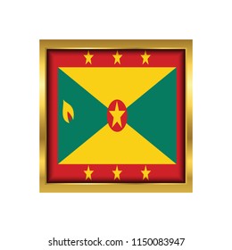 Grenada Flag Vector Square Icon - Illustration, Flag of Grenada. Abstract concept, icon,golden square, button. Raster illustration on white background.