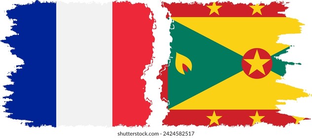 Grenada and France grunge flags connection, vector