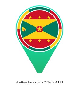 Grenada (GD) National Flag Circular Round Target Pin Green Map Pointer Location Mark Logo Icon Isolated on White Background