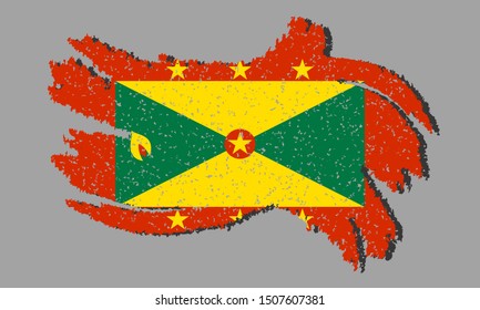 Grenada grunge flag, Grenada flag with shadow on isolated background, vector illustration