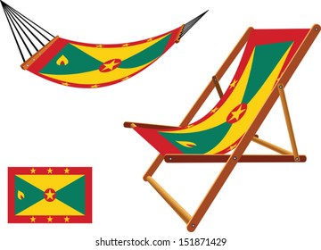 grenada hammock and deck chair set against white background, abstract vector art illustration