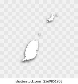 Grenada high detailed vector representation of country silhouette. White color on transparent background with dropped shadow. For educational, decorative, or informational use.