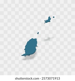 Grenada high detailed vector representation of country silhouette. 3D map on transparent background with dropped shadow. For educational, decorative, or informational use.