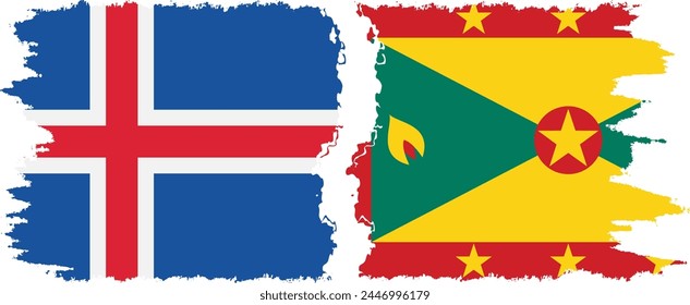 Grenada and Iceland grunge flags connection, vector