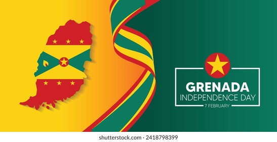 Grenada Independence Day 7 February flag map vector poster