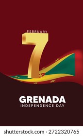 Afiche de la celebración del Día de la Independencia de Granada con diseño simbólico dorado número siete
