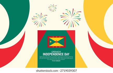 Granada Independence Day Poster Banner e Plano de Fundo Design Template Com Nutmeg Flag Palm Trees Caribbean Colors Freedom Arch Illustration para 7 de fevereiro Tema Nacional de Feriado