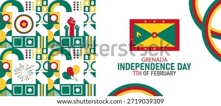 Grenada Independence Day Poster Banner and Background Design Template Featuring Nutmeg Flag Palm Trees Caribbean Colors Freedom Arch Illustration for February 7 National Holiday Theme