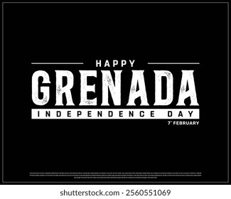 GRENADA Independence Day vector design on a black background, Typographic Design of GRENADA Independence Day, GRENADA white typography on black background, Vector design of Grenada national day