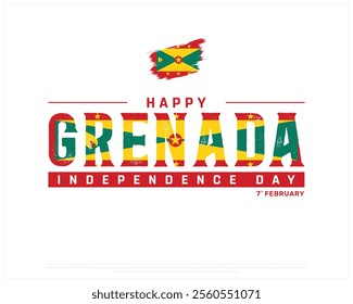 GRENADA Independence Day vector design on a white background, Typographic Design of GRENADA Independence Day, GRENADA flag typography with brush flag, Vector design of Grenada national day