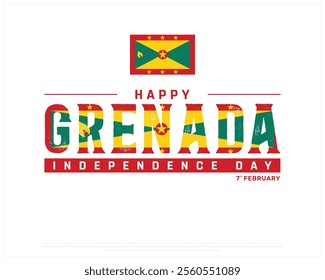 GRENADA Independence Day vector design on a white background, Typographic Design of GRENADA Independence Day, GRENADA flag typography with national flag, Vector design of Grenada national day