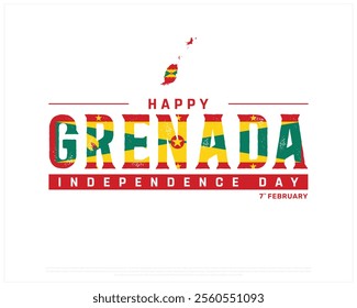 GRENADA Independence Day vector design on a white background, Typographic Design of GRENADA Independence Day, GRENADA flag typography with map, Vector design of Grenada national day